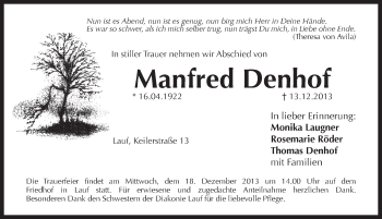 Traueranzeige von Manfred Denhof von Pegnitz-Zeitung